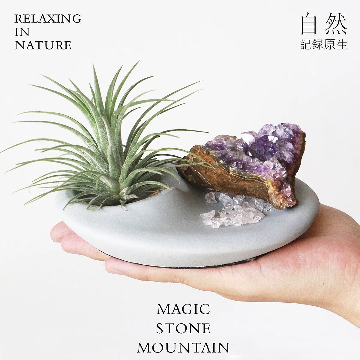 Crystal Chips and Plants Scene with Stone Base-458