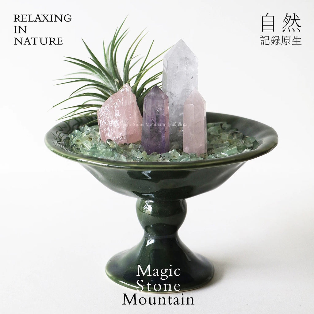 Crystal Chips and Plants Scene with Stone Base-458