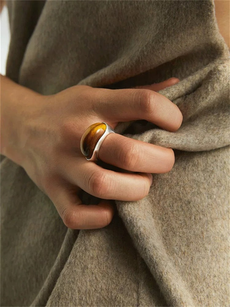 Brown Crystal Silver Ring-59.7